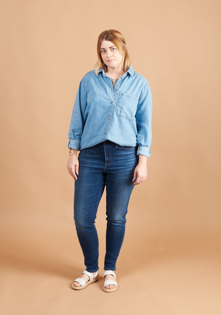 Topshop Drake Oversized Denim shirt with Madewell Jeans