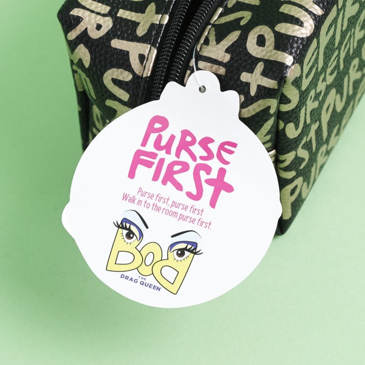 back of Bob the Drag Queen Purse First Makeup Bag tag