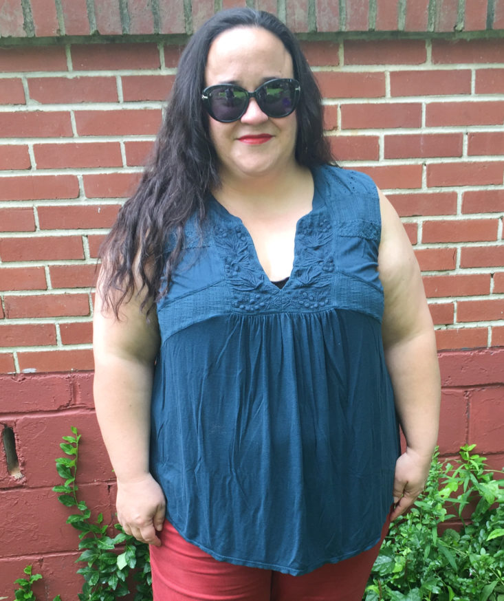 LUCKY BRAND - Embroidered Dark Teal Sleeveless Top