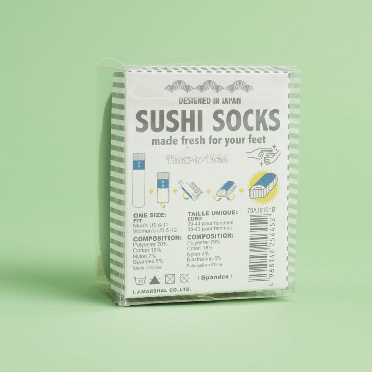 Back of Sushi Socks package