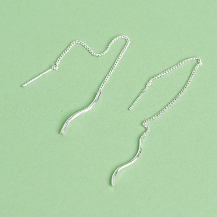 another angle of Silver Minimal Threader Earrings