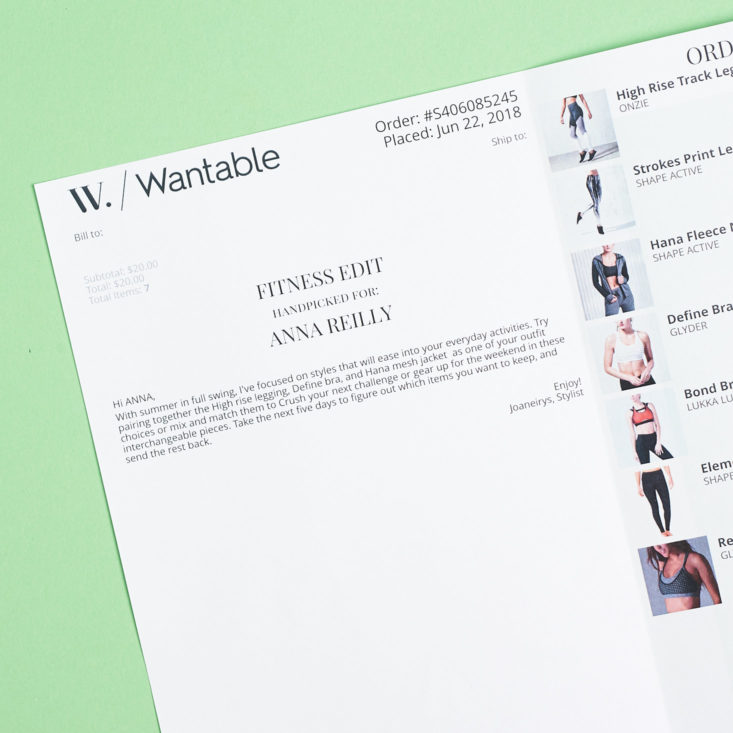 wantable fitness message from stylist