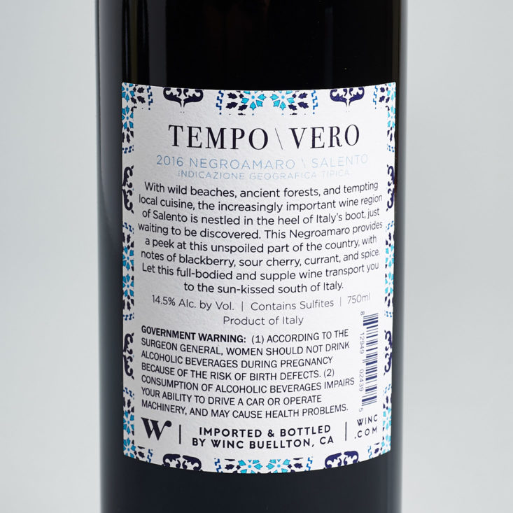 winc back label of red wine