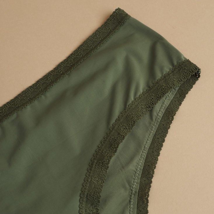 detail of Blush The micro laced trimmed hipster underwear in basil