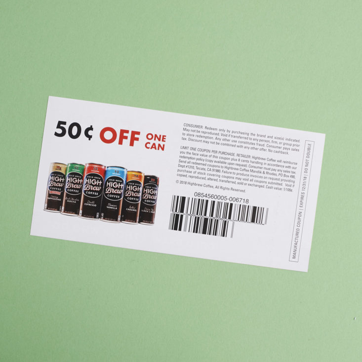 other side of coupon for High Brew Coffee 