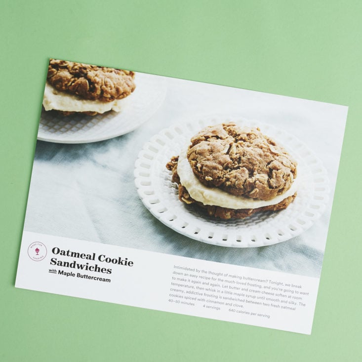 recipe card for Oatmeal Cookie Sandwiches with Maple Buttercream