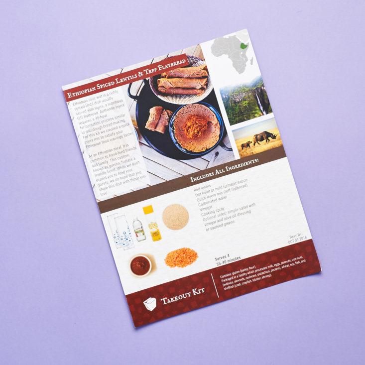 takeout kit recipe card