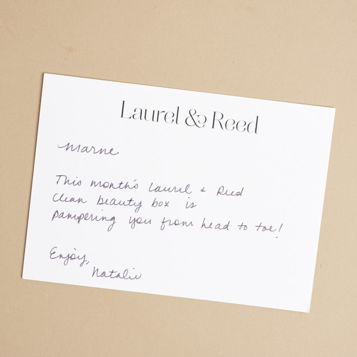 Note from Natalie at Laurel + Reed