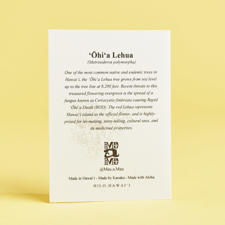 back of Ohi'a Lehua Card