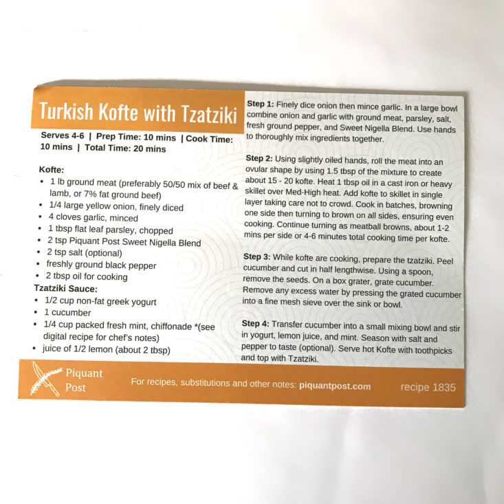 Piquant Post August 2018 - turkish kofte recipe back