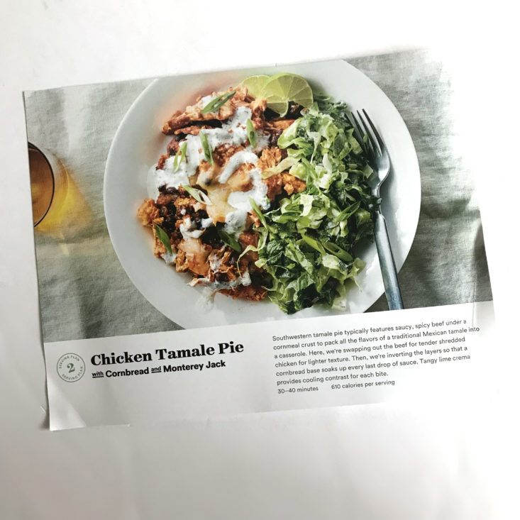 Plated September 2018 - chicken tamale pie recipe card