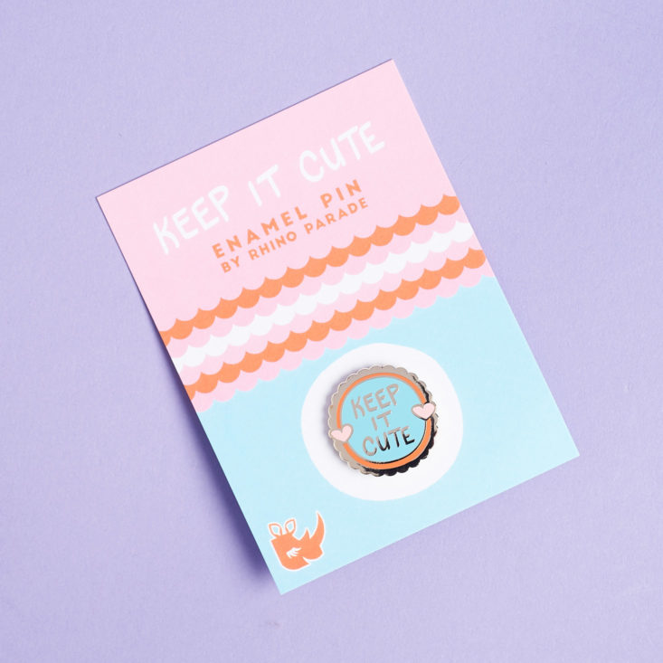 quirky post keep it cute enamel pin on backing