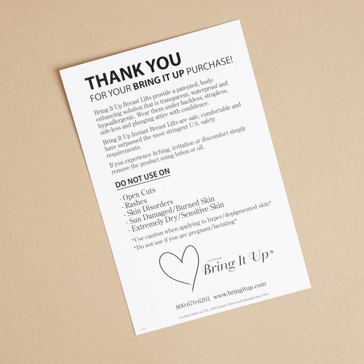 Bring It Up Instant Breast Lift Info Card