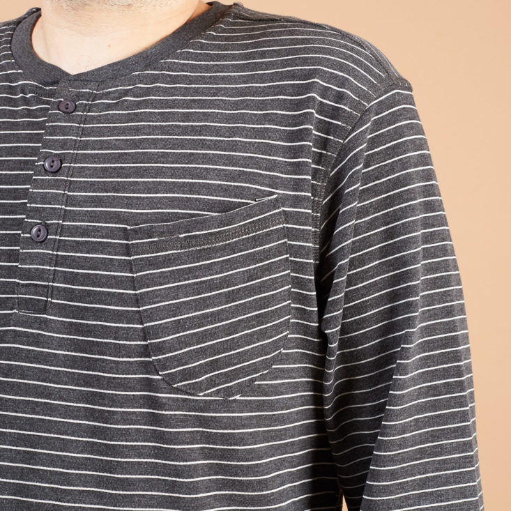 StitchFix Mens September 2018 - Jachs Slate Gray Henley Shirt Model Wear Side