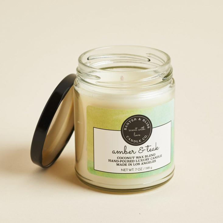 Vellabox Vivere September 2018 - Amber & Teak Premium Coconut Wax Candle Open Front