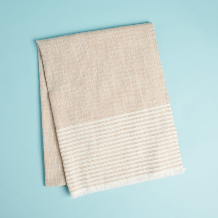 causebox welcome box beige striped scarf