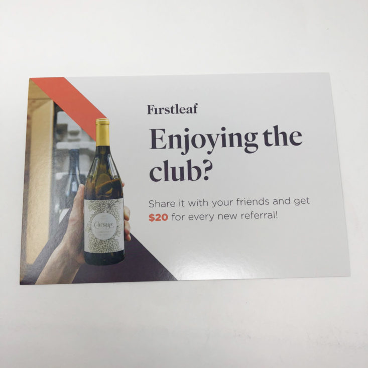 First Leaf Wine October 2018 - Referral Card Front