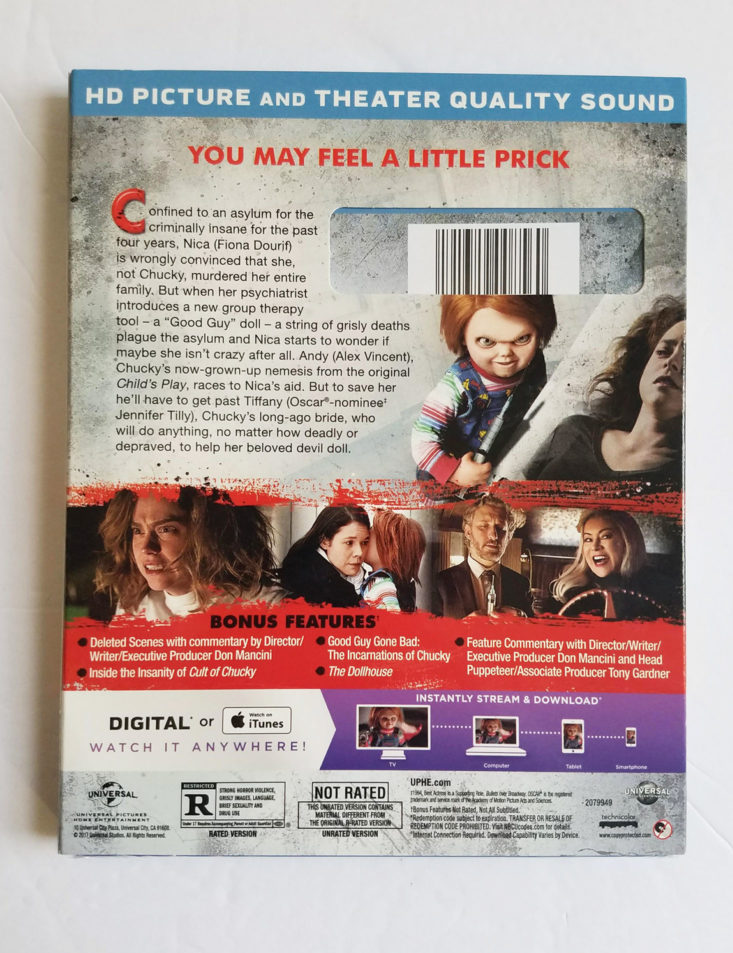 Horror Pack Subscription Box August 2018- Cult of Chucky DVD Back