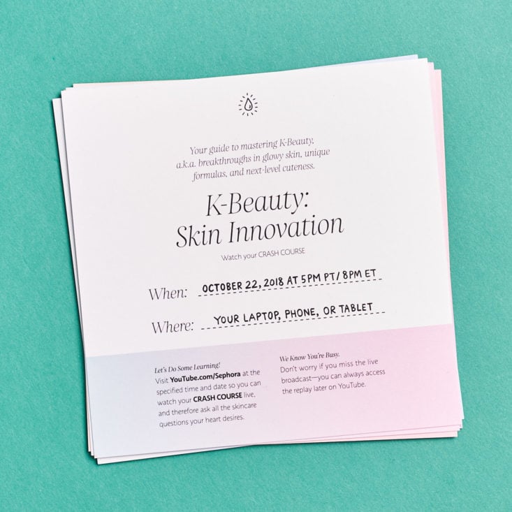 Play! Smarts by Sephora K-Beauty October 2018 - Crash Course Info Card Open Front 3