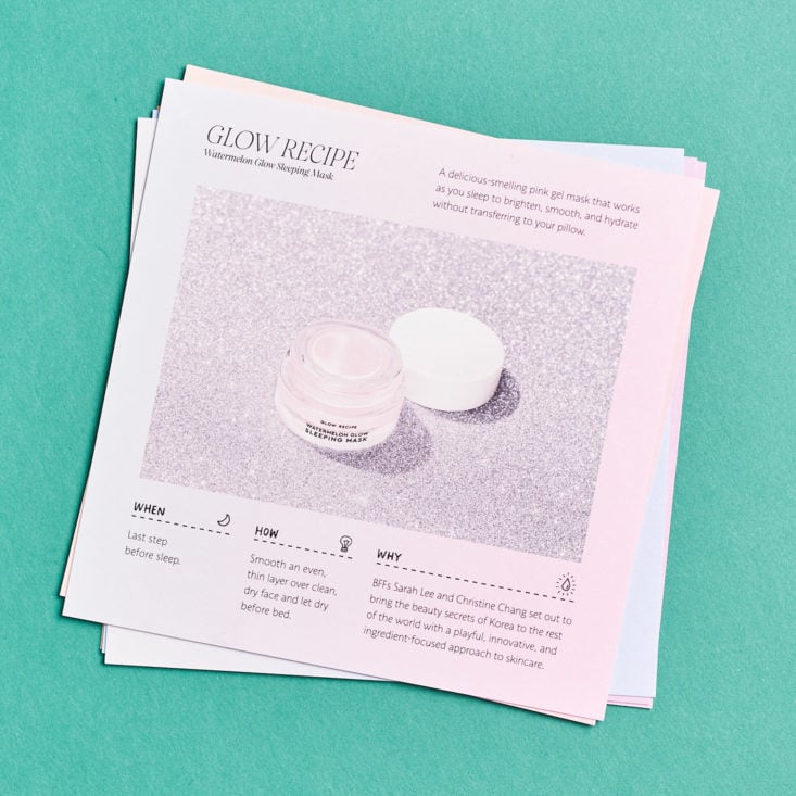 Play! Smarts by Sephora K-Beauty October 2018 - Watermelon Glow Sleeping Mask Info Card Top 1
