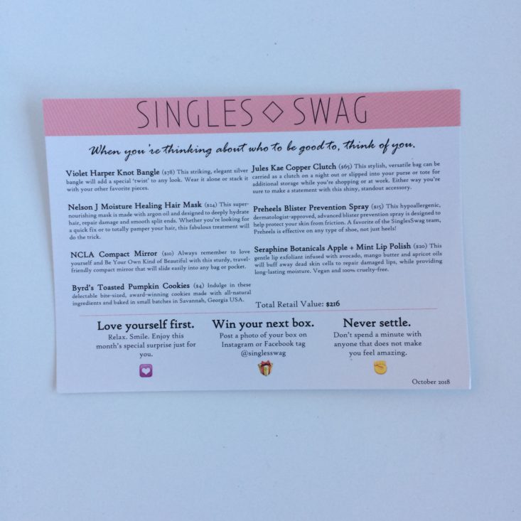 SinglesSwag October 2018 - Products Info Template