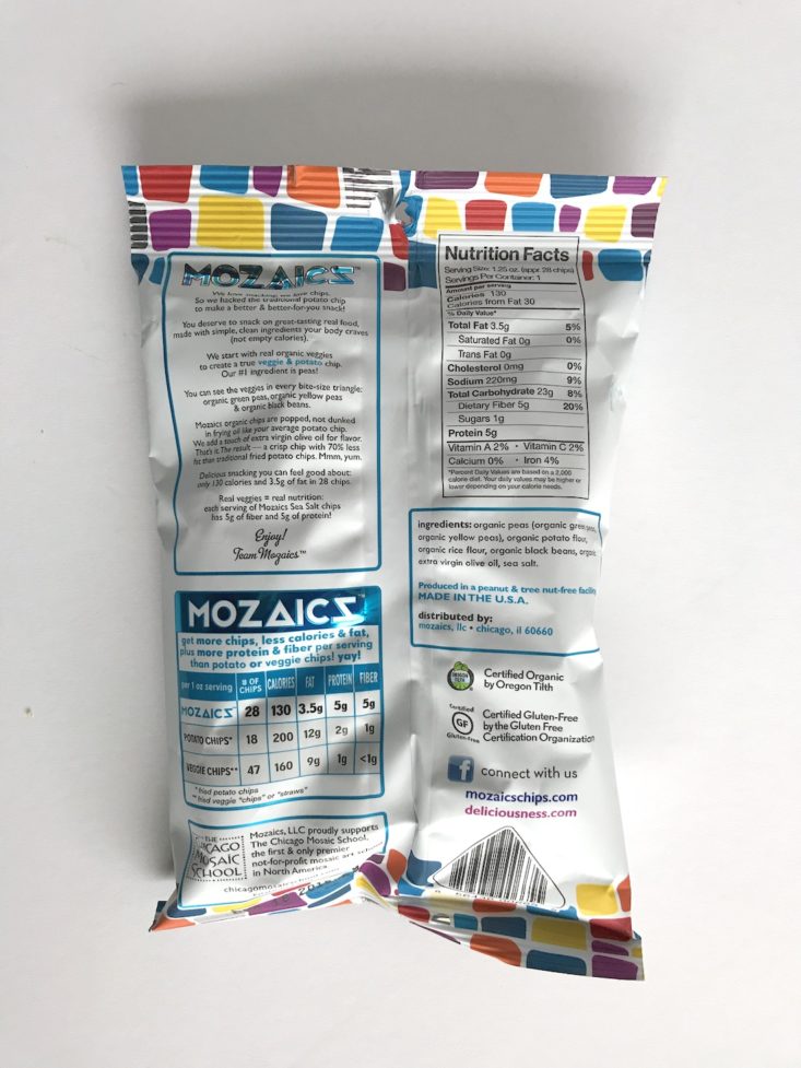 SnackSack October 2018 - Mozaics Popped Veggie & Potato Chips Back