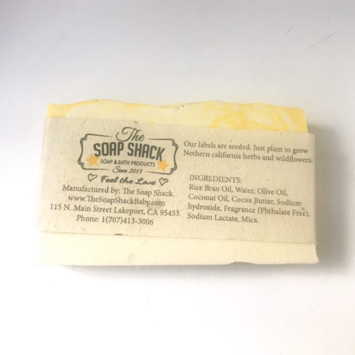 Soap Shack Box September 2018 - Gardenia Soap Bar Back Top
