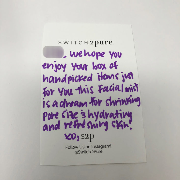 Switch 2 Pure October 2018 - Handwritten Note Front