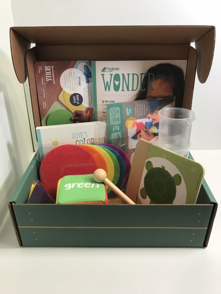 Tadpole Crate October 2018 -box open with all products