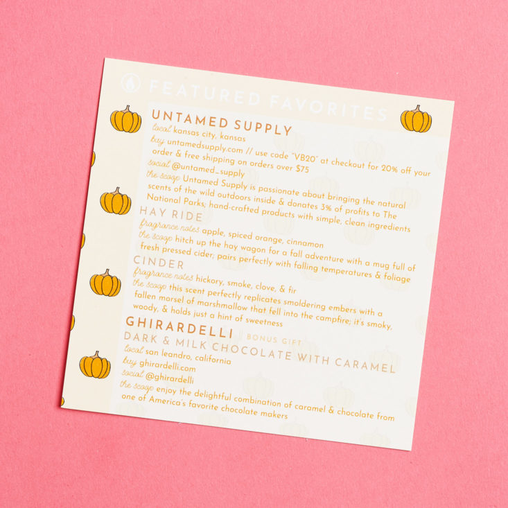 Vellabox Vivere October 2018 - Info Card Back