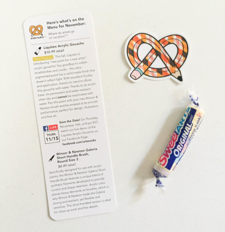 Art Snacks Subscription Box Review November 2018 - Information Card 1 Top