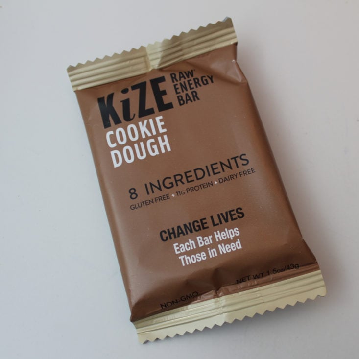 CLEAN.FIT Box November 2018 Review - Kize Raw Energy Bar in Cookie Dough Packaged Top