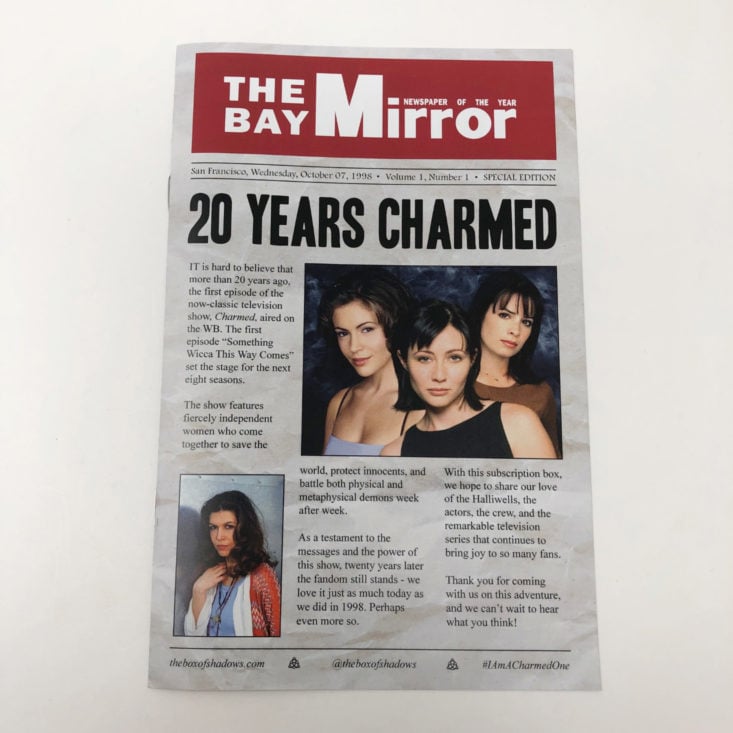 Charmed Box of Shadows October 2018 - The Bay Mirror Newspaper Front