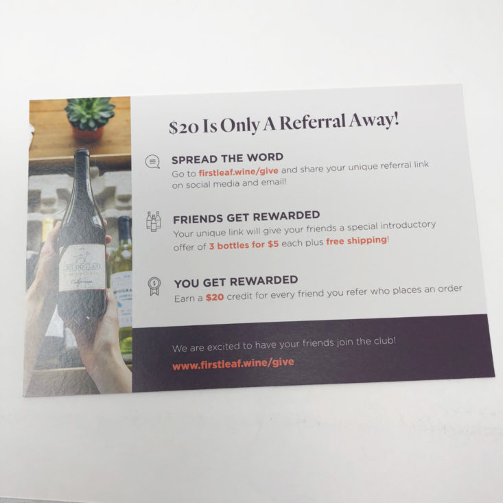 Firstleaf Wine November 2018 - Info Card Back