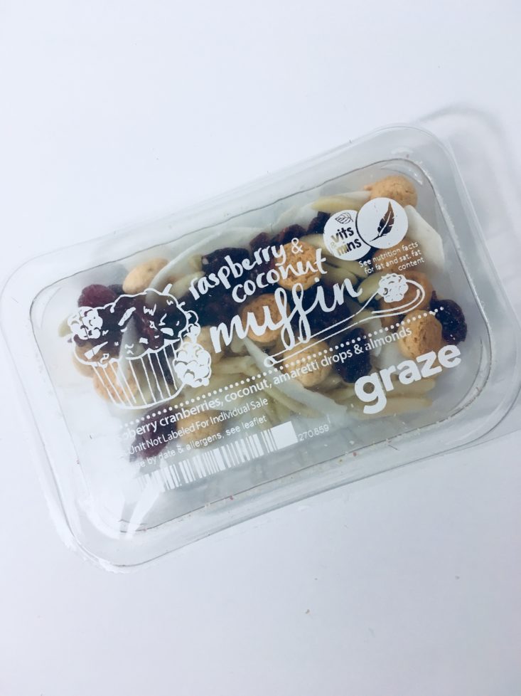Graze Variety Box November 2018 Review - Raspberry & Coconut Muffin Packet Top