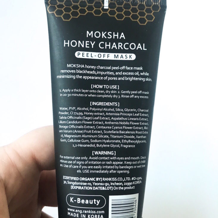 Sooni Pouch October 2018 - Moksha Honey Charcoal Peel-Off Mask Back Closer
