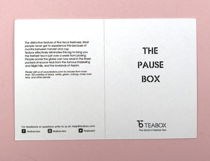 Teabox November 2018 - Info Card Front