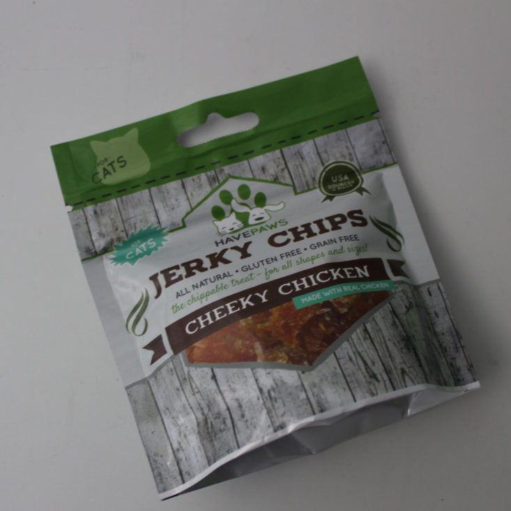 Vet Pet Box (Cat Version) December 2018 Review - Havepaws Jerky Chips in Cheeky Chicken Top