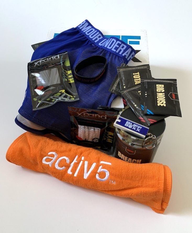 BuffBoxx Fitness Subscription Review December 2018 - All Products Group Shot Front