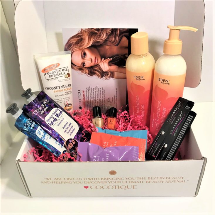 Cocotique Holiday Box December 2018 -All Items Unboxed Front