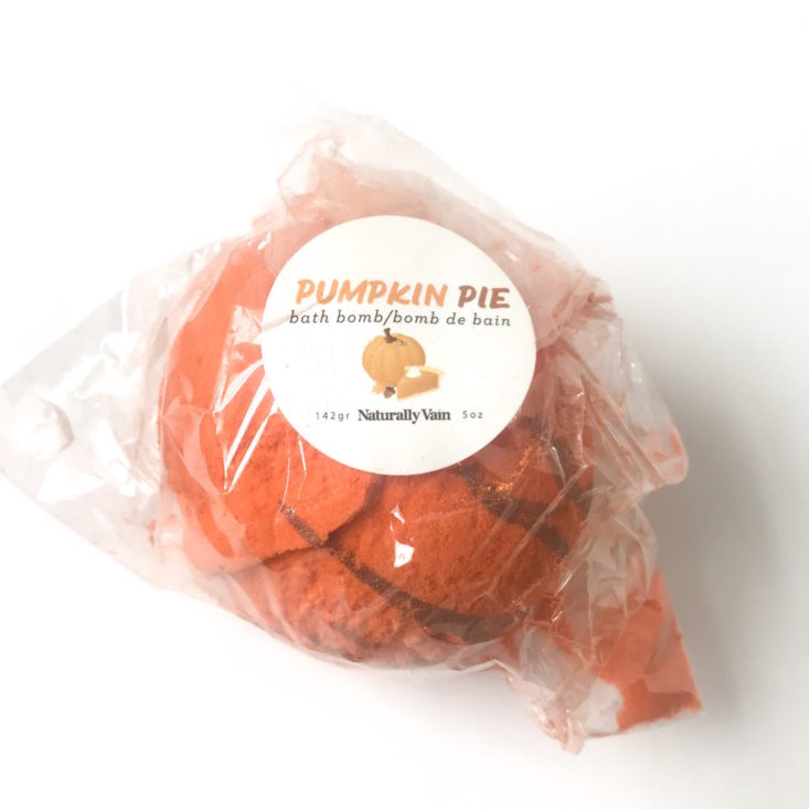 Naturally Vain November 2018 - Pumpkin Pie Bath Bomb Front
