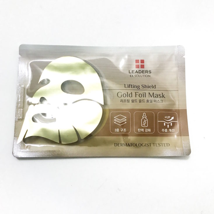 PinkSeoul Mask Box October 2018 - Leaders Ex Solution Lifting Shield Gold Foil Mask Front