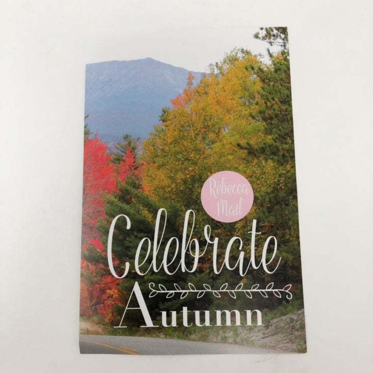 Rebecca Mail Celebrate Fall Deluxe Box November 2018 Review - Information booklet Front