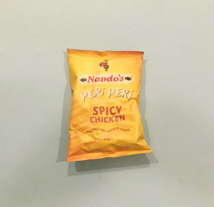Snack Crate Subscription Box The U.K. December 2018 - Nandos Peri-Peri Chicken Grooves Package Top