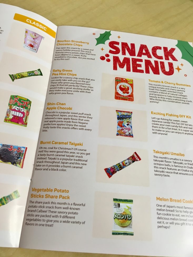 TokyoTreat Classic Santa’s Snacks December 2018 - Booklet Menu Opened Top