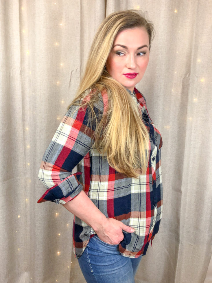Bailey Plaid Top sleeves rolled
