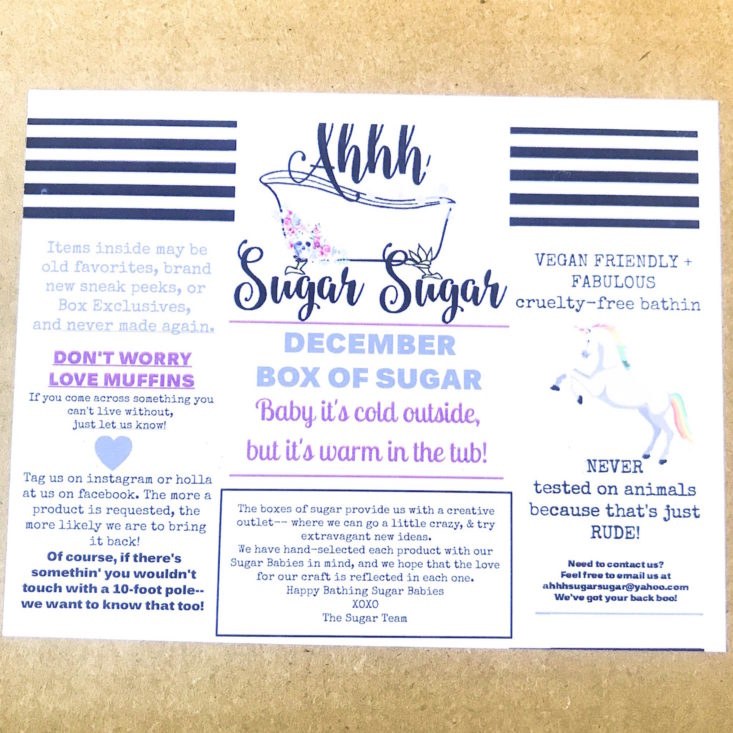 Ahhh Sugar Sugar “Baby It’s Cold Outside… But It’s Warm in The Tub” December 2018 - Lid