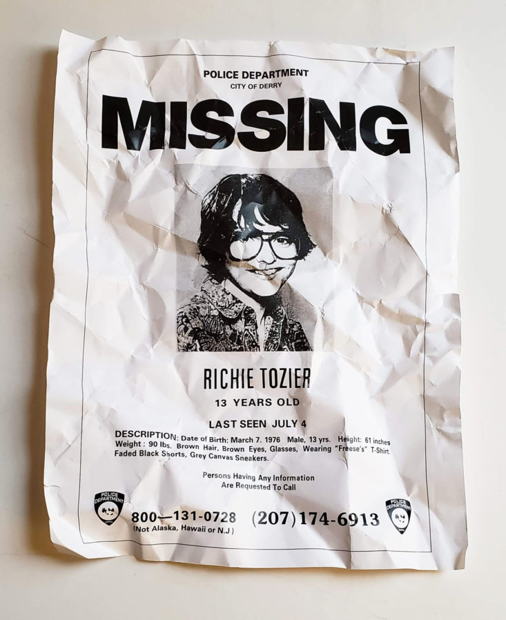 BAM! Horror Box October 2018 - Richie Tozier Missing Poster Front