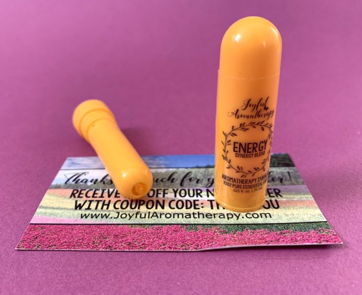 BohoBabe Box January 2019 - Joyfularomatherapy Energy Essential Oil Inhaler Opened Front