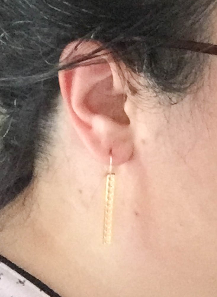 Fair Trade Friday Earring of the Month December 2018 - Gold Hammered Earrings wear Side